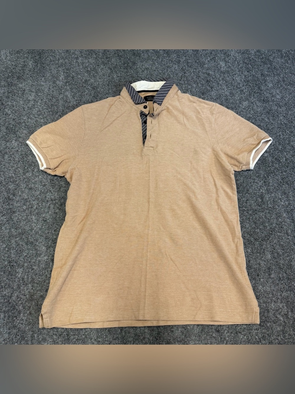 Zara Men's Beige Polo with Contrast Trim